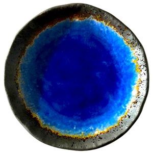 Kotobuki Japanese Studio Art Pottery Tidbit Candle Plate Cobalt Blue Black